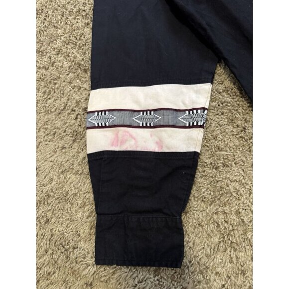 Vintage 100% Cotton Aztec Trim Western Navy Long Sleeve Button Down Rodeo USA XL - Picture 7 of 11